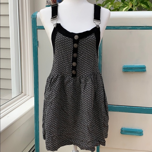 Xhilaration Y2K Overall Dress, Black White Floral Pattern Mini Dress, Grunge - Picture 1 of 8